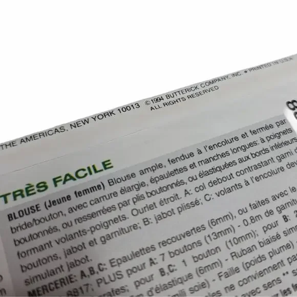 Very Easy Very Vogue Sewing Pattern 8882 Misses Blouse Size 6 8 10 UNCUT Vintage - Picture 3 of 4